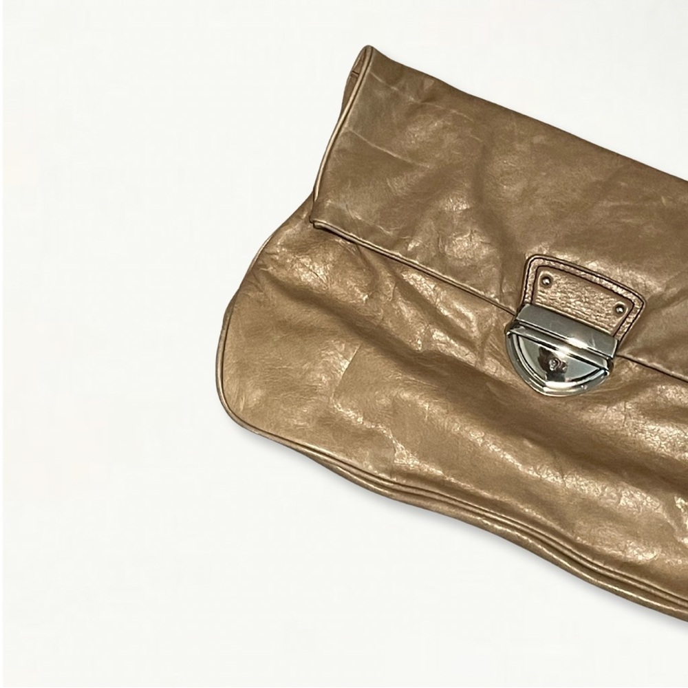 Vintage 90s Y2K Cynthia Rowley Tan Leather Slouchy Oversized Clutch - Picture 2 of 16